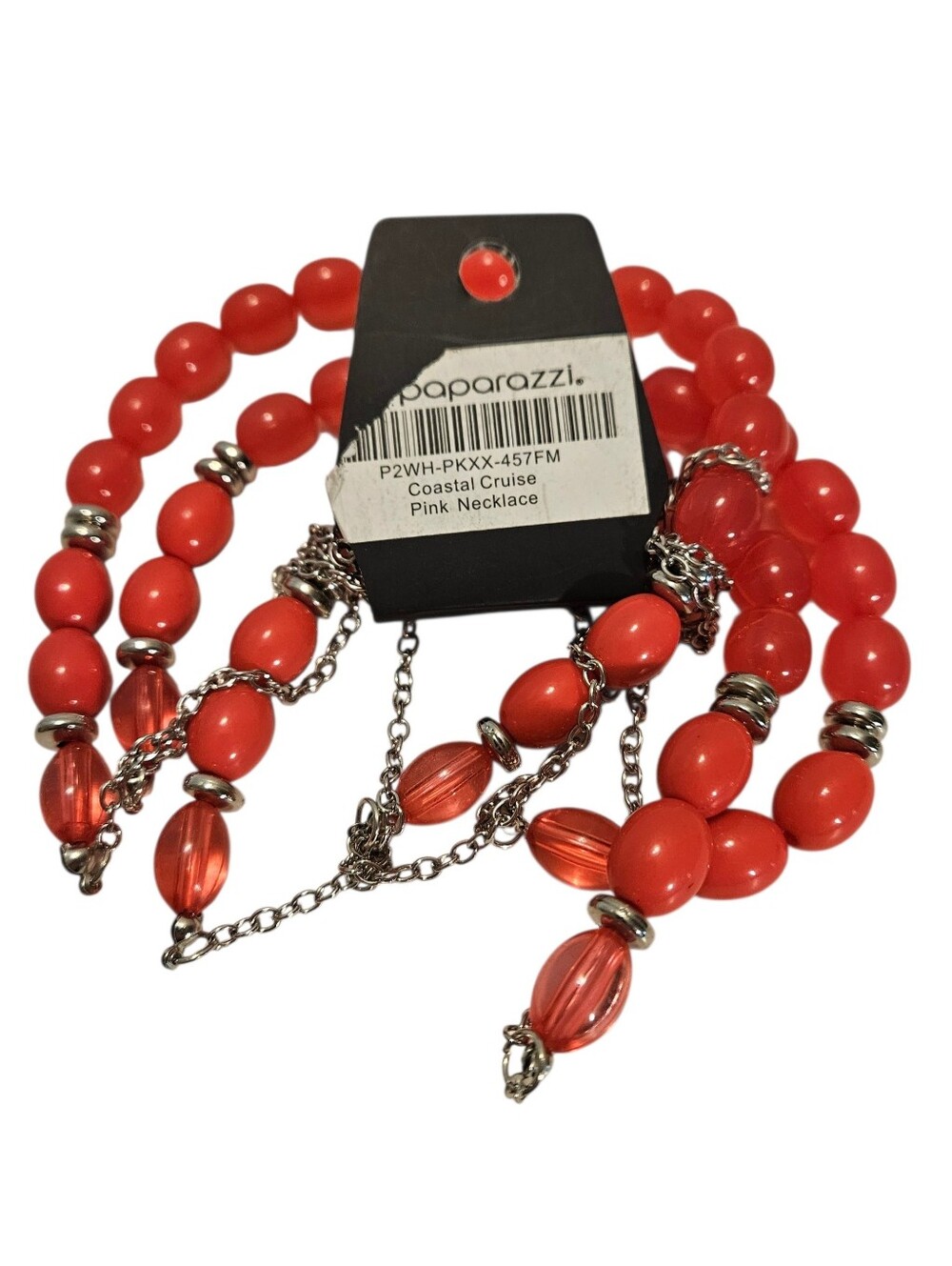 Paparazzi 'Coastal Cruise' Dark Pink Acrylic Bead Jewelry Set In Silver Tone - Picture 4 of 8